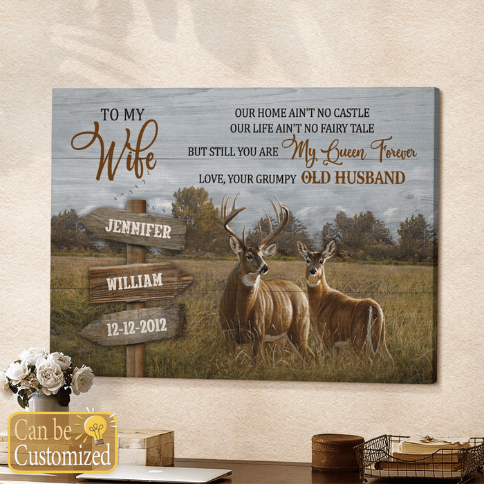 Personalized To My Wife Canvas Wall Art From Husband Hunting Deer You're Queen Forever Custom Name Poster Prints Gifts