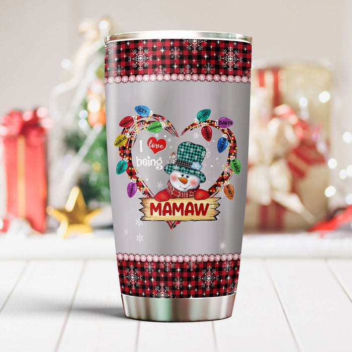 Personalized Tumbler Gifts For Grandma From Grandkids Snowman Snowflakes Mamaw Heart Custom Name For Christmas