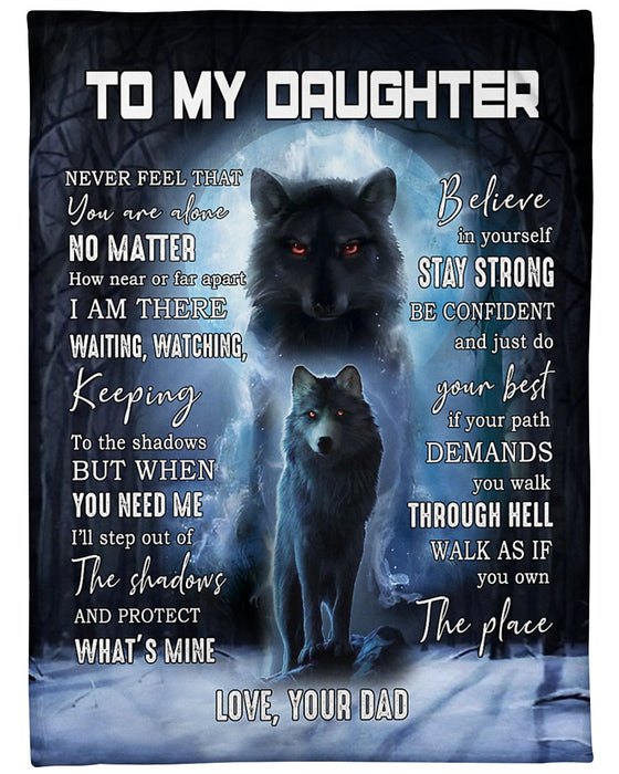 Personalized Blanket To My Daughter From Dad I'm There Watching Old & Baby Wolf Under The Moon Print Custom Name