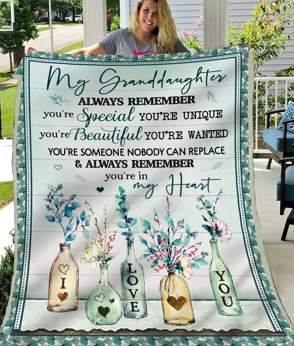 Personalized Fleece Blanket To My Granddaughter Rustic Floral Printed Lovely Blanket Custom Name