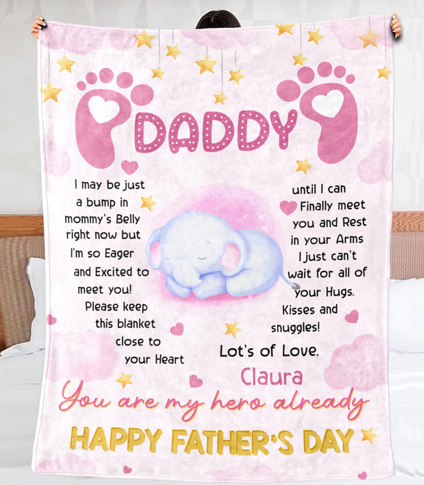 Personalized Fleece Sherpa Blanket From Baby Girl New Dad Cute Elephant I Just Can't Wait For First Fathers Day Ideas