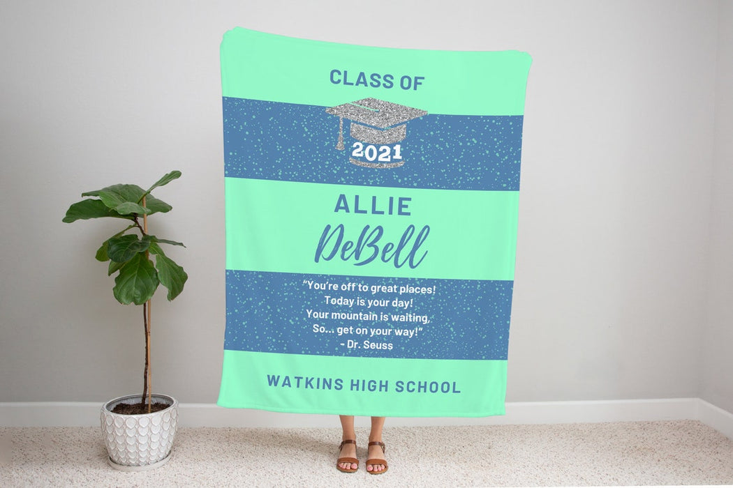 Personalized Graduation Blanket Class Of 2022 You'Re Off To Great Places Custom Name & School Senior Graduation Blanket
