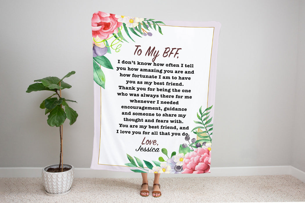 Personalized To My Bestie BFF Blanket From Friend How Amazing You Are Flower Custom Name Gifts For Friendship Day Xmas