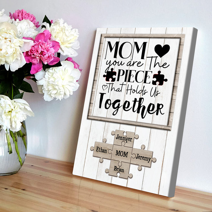 Personalized Canvas Wall Art For Mom From Kids You Are The Piece Holds Us Together Custom Name Poster Prints Home Decor