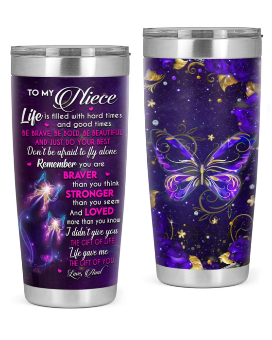 Personalized To My Niece Tumbler From Aunt Uncle Be Brave Bold Beautiful Butterflies Custom Name Travel Cup Gifts  For Birthday
