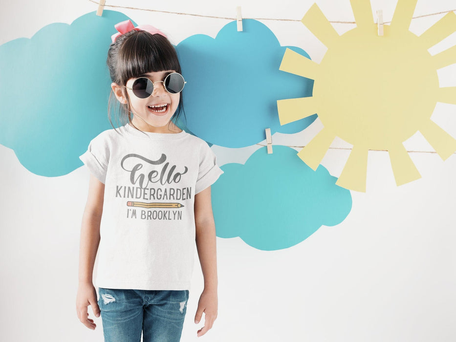 Personalized T-Shirt For Kids Hello Kindergarten Pencil Printed Back To School Outfit Custom Name And Grade Level