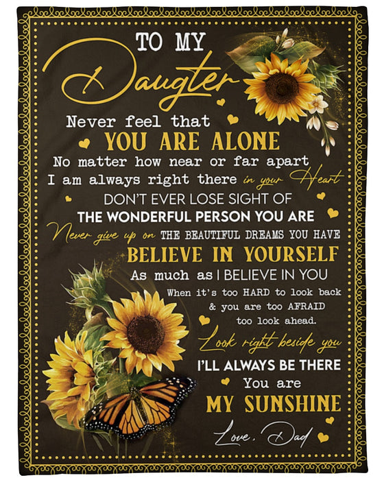 Personalized Blanket To My Daughter From Dad My Sunshine Sunflower & Butterfly Print Vintage Design Custom Name