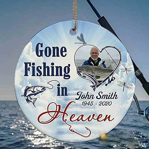 Personalized Memorial Ornament For Loved One In Heaven Dragonfly Fishing In Heaven Custom Name & Photo Condolence Gifts