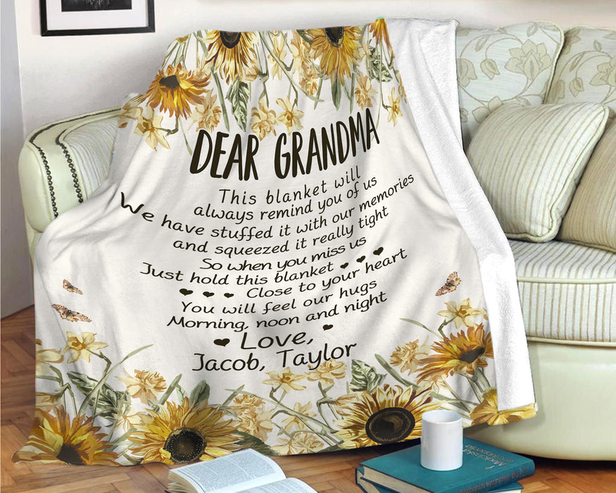 Personalized To My Grandma Blanket From Grandkids Sunflowers You Will Feel Our Hugs Custom Name Gifts For Christmas