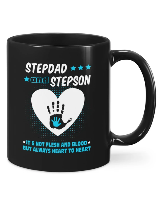 Funny Ceramic Coffee Mug For Step Dad Always Heart To Heart Handprint And Heart Design 11 15oz Father's Day Cup