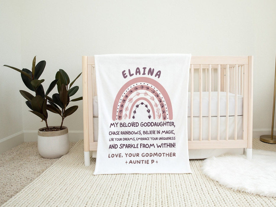 Personalized To My Goddaughter Blanket From Godparents Pink Rainbow Believe In Magic Custom Name Baptism Gifts
