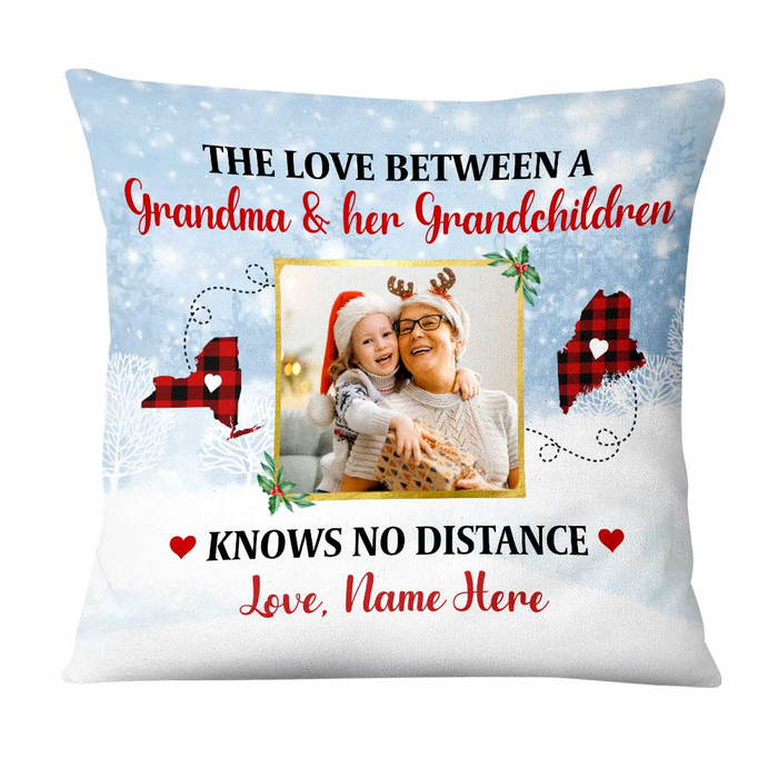 Personalized Square Pillow For Grandma Grandchild No Distance Plaid Snowflakes Custom Name Sofa Cushion Christmas Gifts