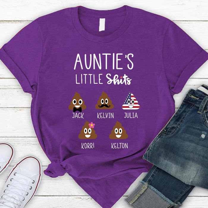 Personalized T-Shirt For Aunt From Niece Nephew Auntie's Little Shits Funny Icon Custom Name Shirt Gifts For Mothers Day