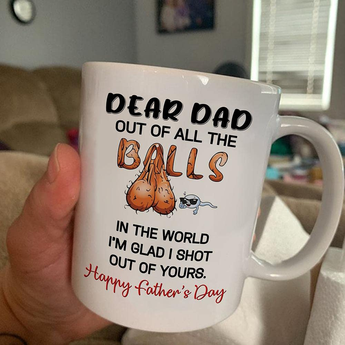 Personalized Ceramic Coffee Mug For Bonus Dad Of All The Balls Funny Hairy Sack & Sperm Custom Name 11 15oz Cup
