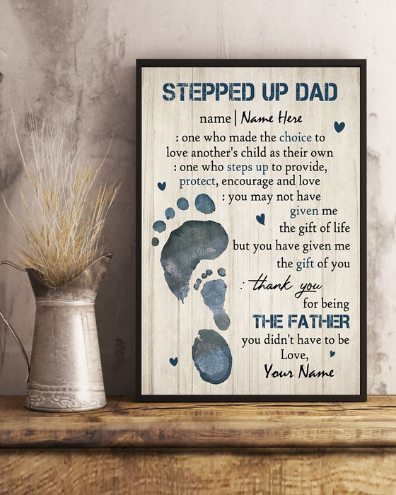 Personalized To My Bonus Dad Canvas Wall Art Thank You For Being Vintage Wooden Design Custom Name Poster Print