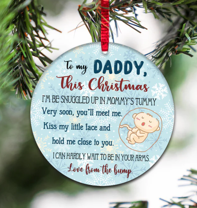 Personalized Ornament For Expecting Dad Snowflakes Hardly Wait To Be In Your Arms Custom Name Gifts For First Christmas