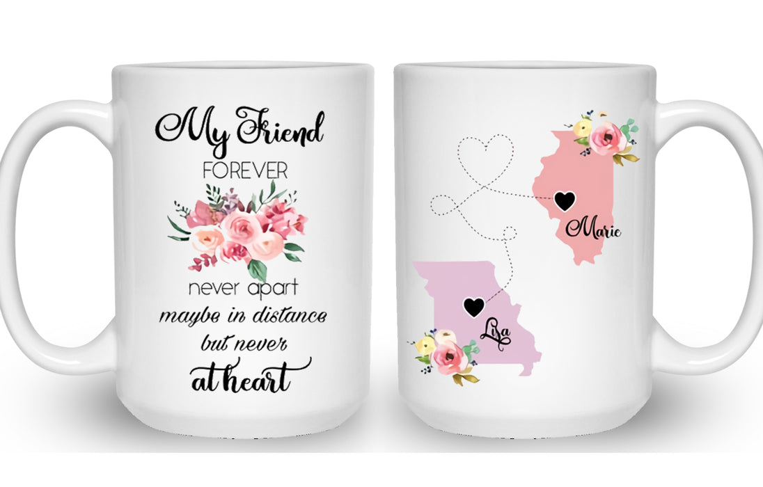 Personalized Coffee Mug For Sisters Beautiful Flowers Friends Never Apart Custom Name White Cup Long Distance Gifts