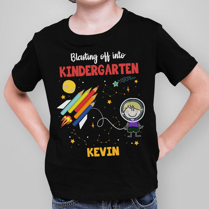 Personalized T-Shirt For Kids Blasting Off Cute Spaceship Print Galaxy Design Custom Name Back To School Outfit