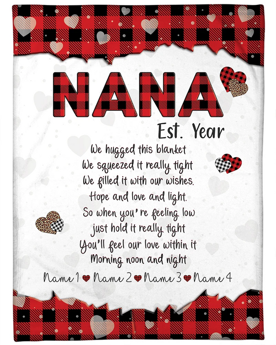 Personalized To My Grandma Blanket From Grandkids Red Plaid Leopard Heart Feel Our Love Custom Name Gifts For Christmas