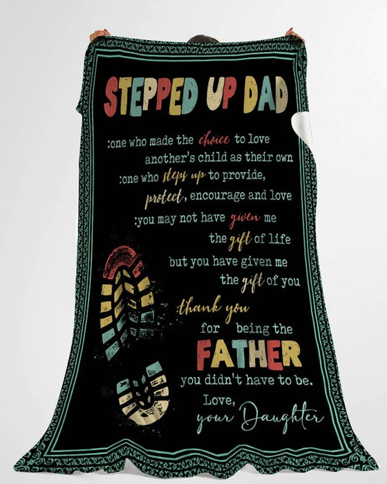 Personalized To My Bonus Dad Blanket From Son Daughter Footprint Provide Protect Love Me Custom Name Gifts For Birthday