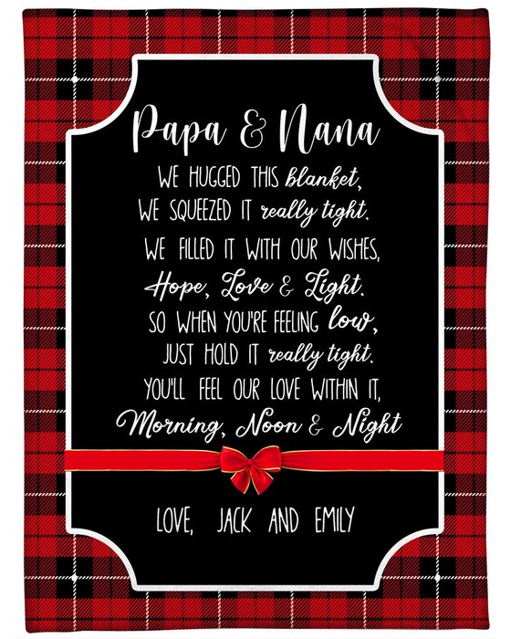 Personalized Blanket Gifts For Grandparents From Grandkids Just Hold It Really Tight Red Plaid Custom Name For Birthday