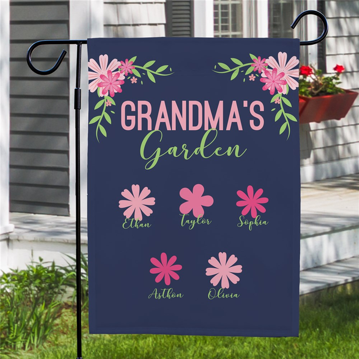 Personalized Garden Flag For Grandma Flowers Floral Nana's Garden Custom Grandkids Name Welcome Flag Gifts For Birthday