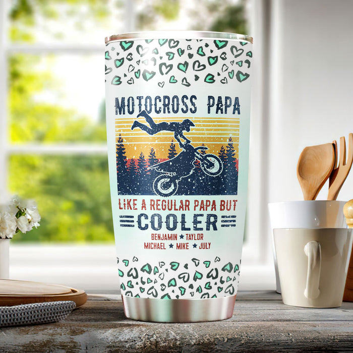 Personalized Tumbler For Grandpa From Grandkids Motocross Papa Motorcycle Lovers Custom Name Travel Cup Birthday Gifts