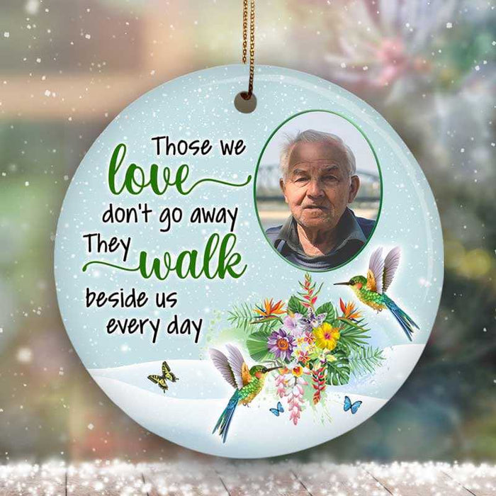 Personalized Memorial Ornament For Loved One In Heaven Snow Humming Bird Floral Custom Photo Tree Hanging Funeral Gifts
