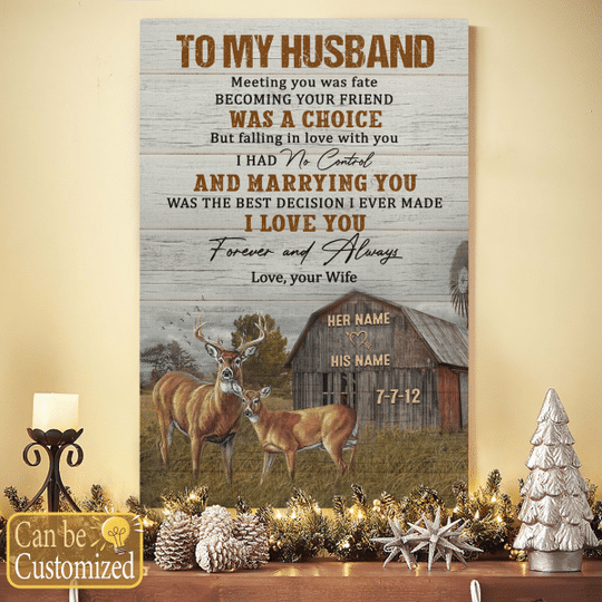 Personalized To My Husband Canvas Wall Art Gifts From Wife Vintage Deer Couple Farm House Custom Name Poster Prints