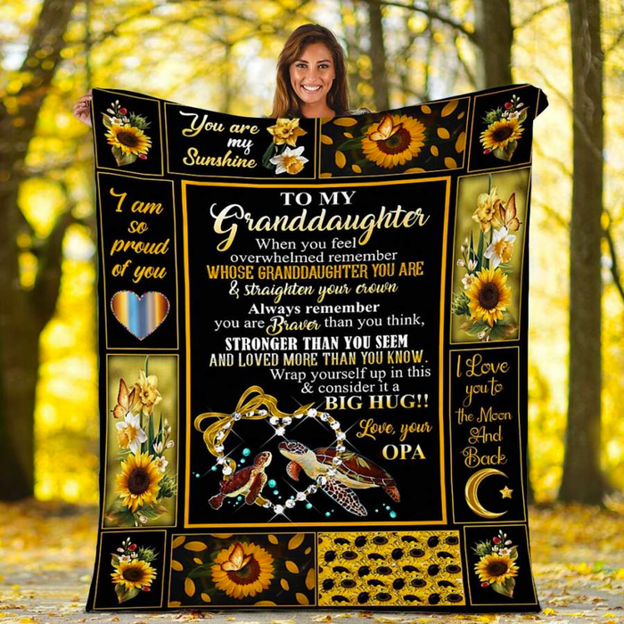 Personalized Premium Blanket To My Granddaughter Sunflower & Turtles In Heart Blankets Custom Name