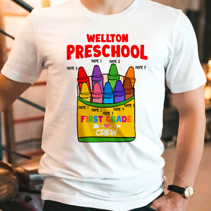 Personalized Unisex T-Shirt For Teachers Colorful Crayon Design Custom Kids Name And Grade Level Back To School Outfit