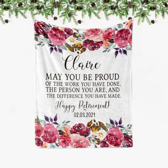 Personalized Retirement Blanket For Colleague The Difference You've Made Flowers Custom Name Retired Gifts For Men Women