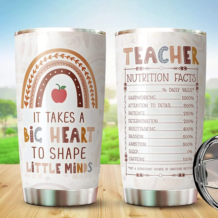 Travel Tumbler For Teacher Appreciation Boho Rainbow Apple Teacher Nutrition Facts Gifts For Back To School 20oz Cup