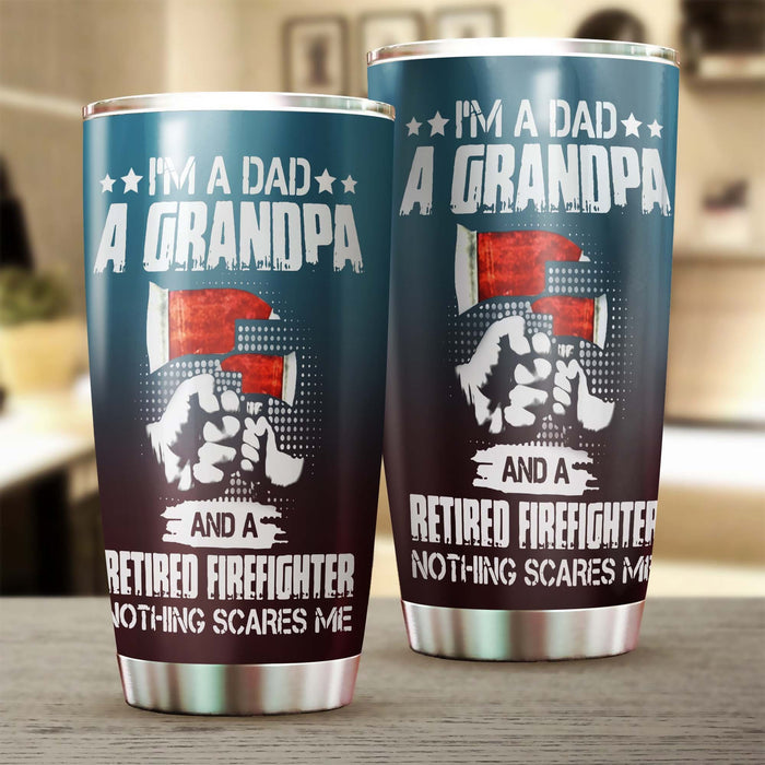Personalized Tumbler For Grandpa From Grandkids Retired Firefighter Nothing Scares Me Custom Name Travel Cup Xmas Gifts
