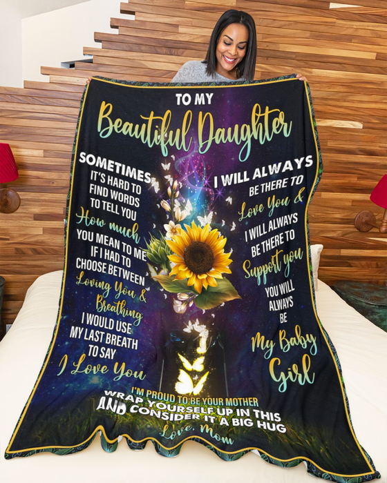 Personalized Premium Blanket To My Beautiful Daughter Lighting Butterfly & Sunflower Blankets Custom Name