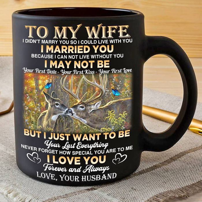 Personalized Coffee Mug For Wife From Husband Deer Hunting Couple Vintage In Forest Custom Name Black Cup Birthday Gifts