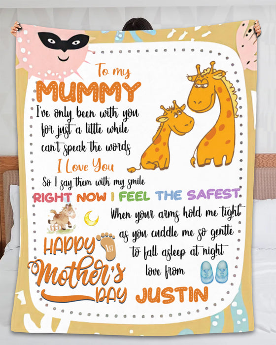 Personalized To My Mummy Blanket From Newborn Son Daughter Happy First Mother'S Day Giraffe Printed Custom Name