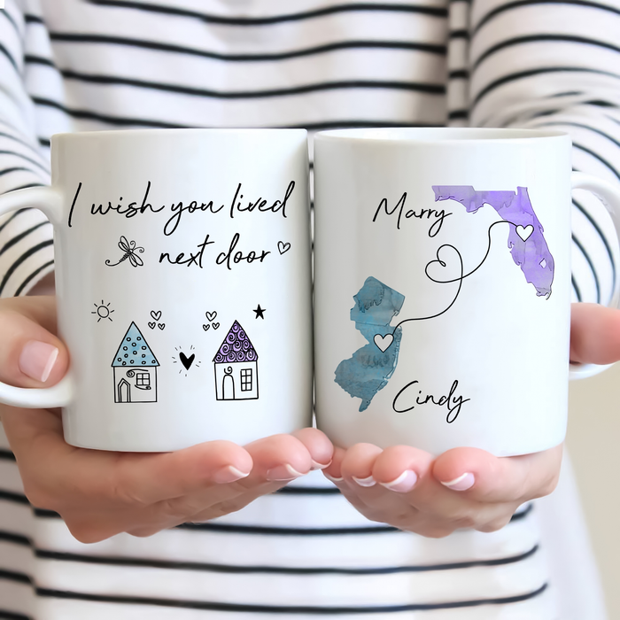 Personalized Ceramic Coffee Mug For Bestie Long Distance Friendship Cute House Print Custom Name 11 15oz Cup