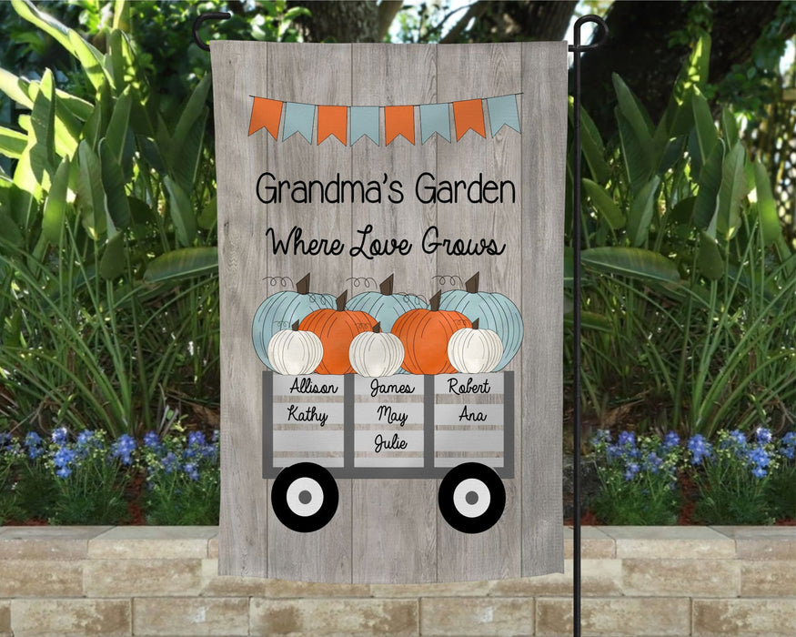 Personalized Garden Flag For Grandma Pumpkin Truck Where Love Grows Custom Grandkids Name Welcome Flag Christmas Gifts