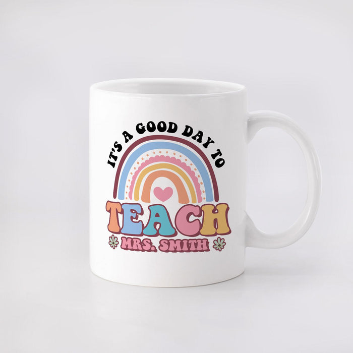 Personalized Ceramic Coffee Mug For Teachers Good Day To Teach Rainbow Design Custom Name 11 15oz Back To School Cup