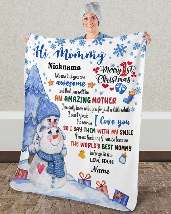 Personalized Blanket For New Mom From Baby Grandma Told Me That You Are Awesome Print Cute Snowman Boxes And Snowflakes