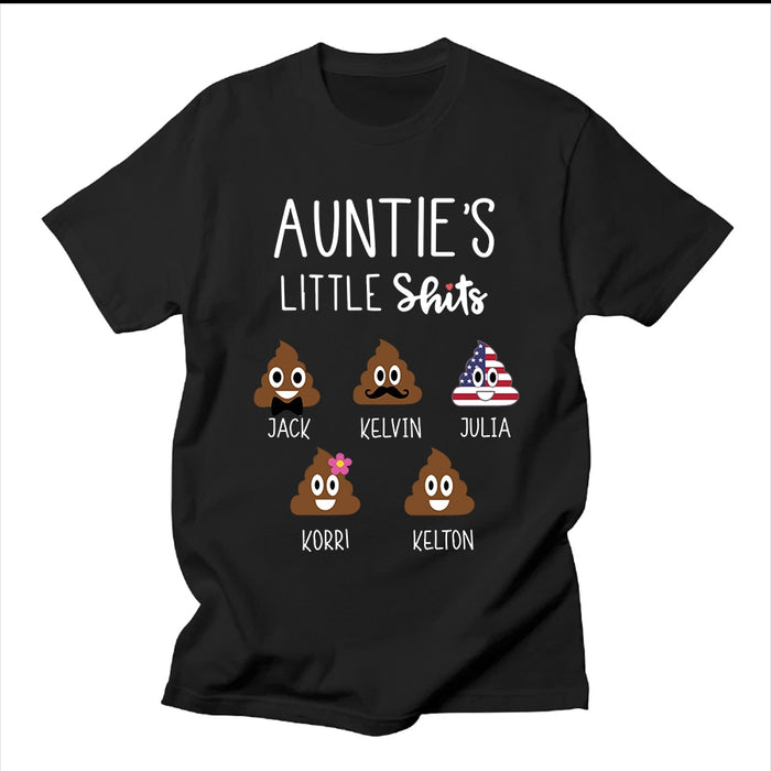 Personalized T-Shirt For Aunt From Niece Nephew Auntie's Little Shits Funny Icon Custom Name Shirt Gifts For Mothers Day