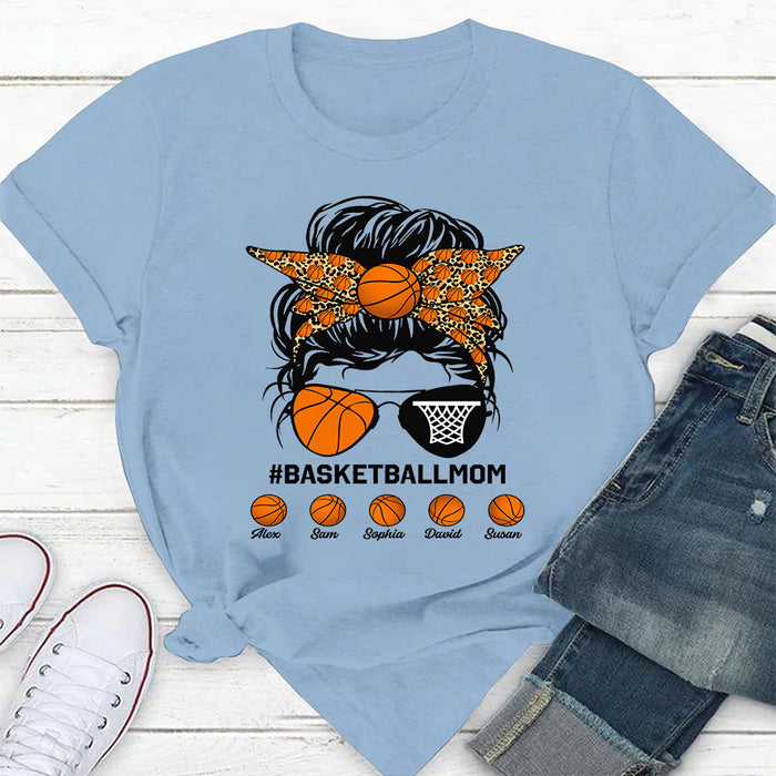 Personalized T-Shirt For Mom From Son Daughter Messy Bun Hair Basketball Mom Custom Name Gifts For Birthday Mothers Day