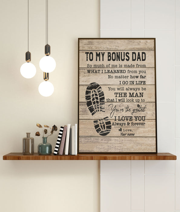 Personalized To My Bonus Dad Canvas Wall Art You Will Always Be The Man I Look Up Footprint Design Custom Name