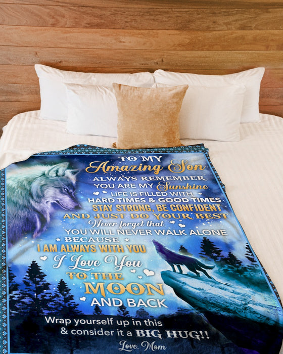 Personalized To My Son Blanket From Parents Custom Name Night Wolf Stay Strong Be Confident Gifts For Birthday