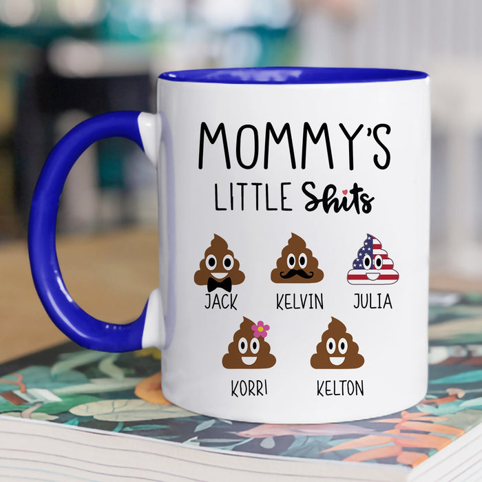 Personalized Accent Mug For Mom Mommy's Little Shits Funny Design Custom Name 11 15oz Ceramic Coffee Cup