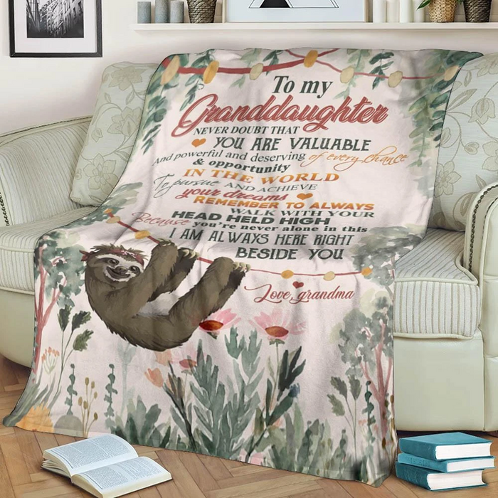 Personalized To My Granddaughter Fleece Blanket From Grandma Print Sloth Cute I Am Always Here Right Beside You