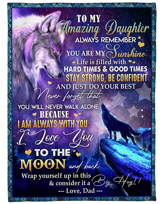 Personalized Blanket To My Daughter From Dad Old And Baby Wolf With Heart Print Star Night Sky Custom Name