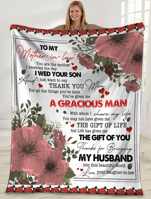 Personalized Blanket To My Mother In Law Red Flower Fleece Blanket For Mothers Day Custom Name