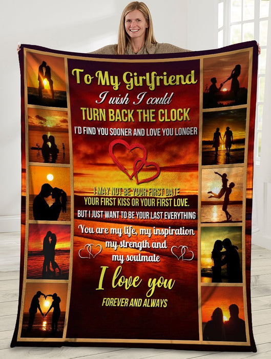 Personalized Lovely Fleece Blanket To My Girlfriend Romantic Couple In The Sunset Beach Blanket Customized Name